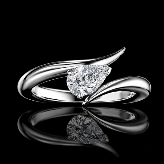 2.00 Ct Sympathy Gift Pear Cut Sculptural Bypass Ring in 14K White Gold Black Jack