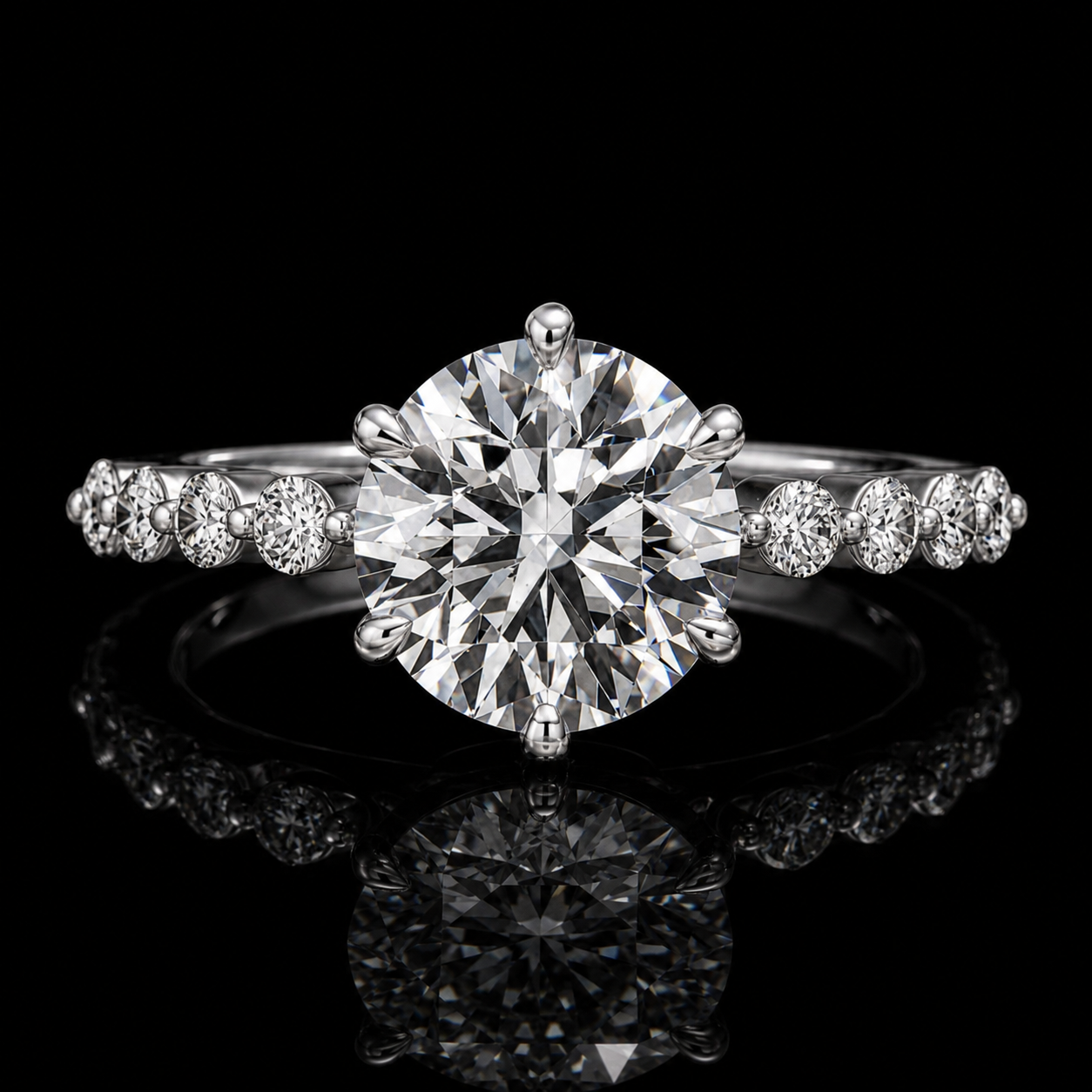 4.00 Ct Memorial Diamond Round Cut Side Stone Ring in 14K White Gold Black Jack