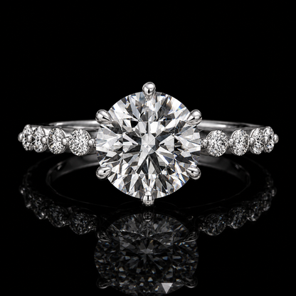 4.00 Ct Memorial Diamond Round Cut Side Stone Ring in 14K White Gold Black Jack