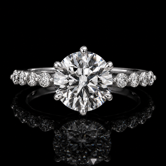 4.00 Ct Memorial Diamond Round Cut Side Stone Ring in 14K White Gold Black Jack
