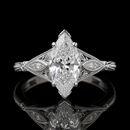 3.00 Ct Cremation Jewelry Marquise Cut Vintage Filigree Side Stone Ring in 14K White Gold Black Jack