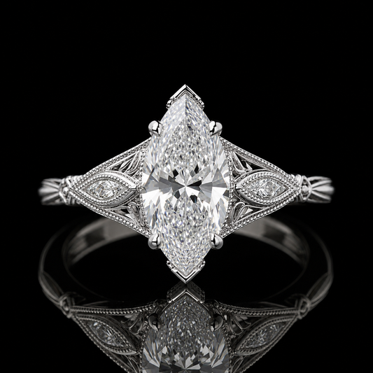 3.00 Ct Cremation Jewelry Marquise Cut Vintage Filigree Side Stone Ring in 14K White Gold Black Jack