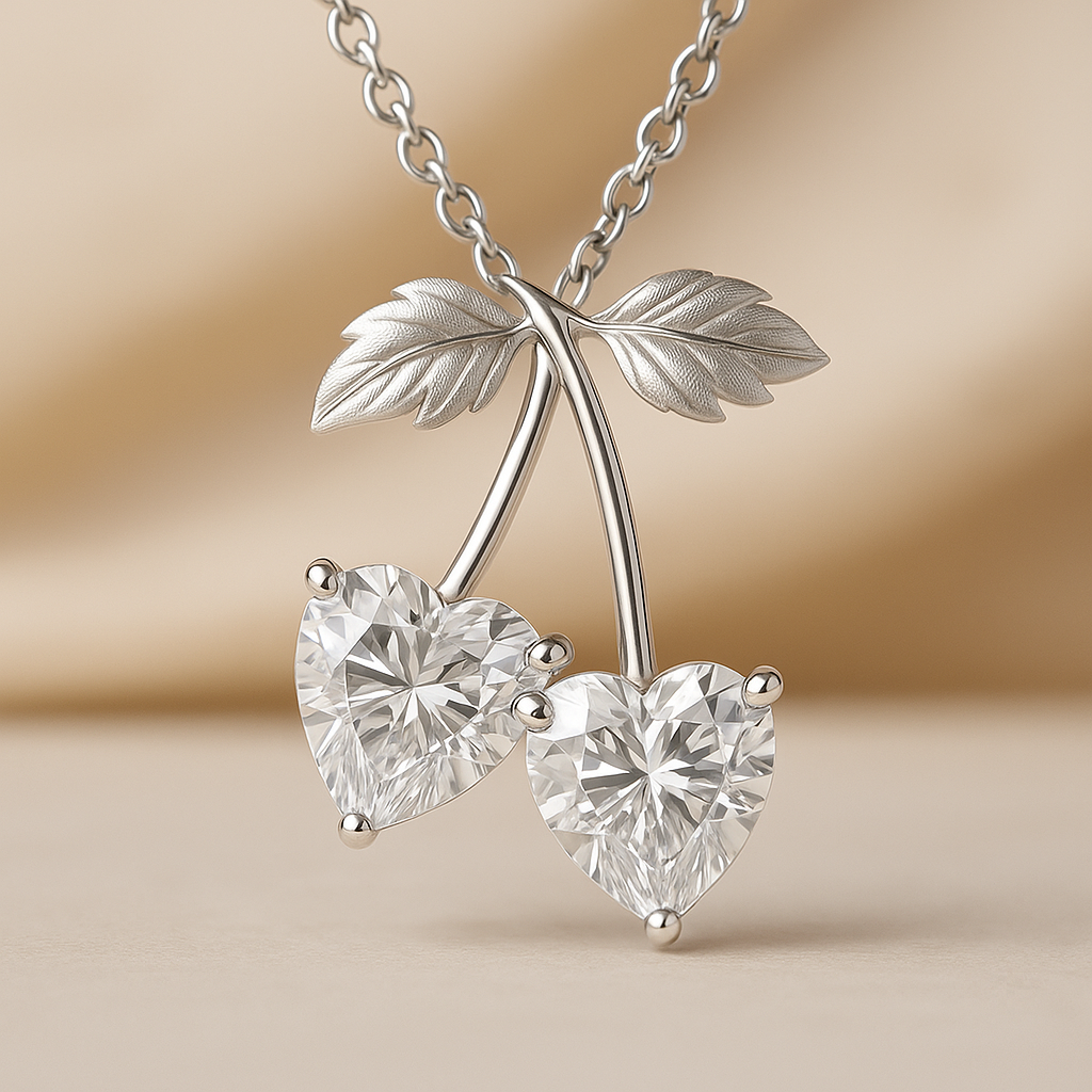 White Double Heart Memory Pendant – Lab Grown Diamond from Ashes or Hair (0.50ct to 3.00ct) in White Gold