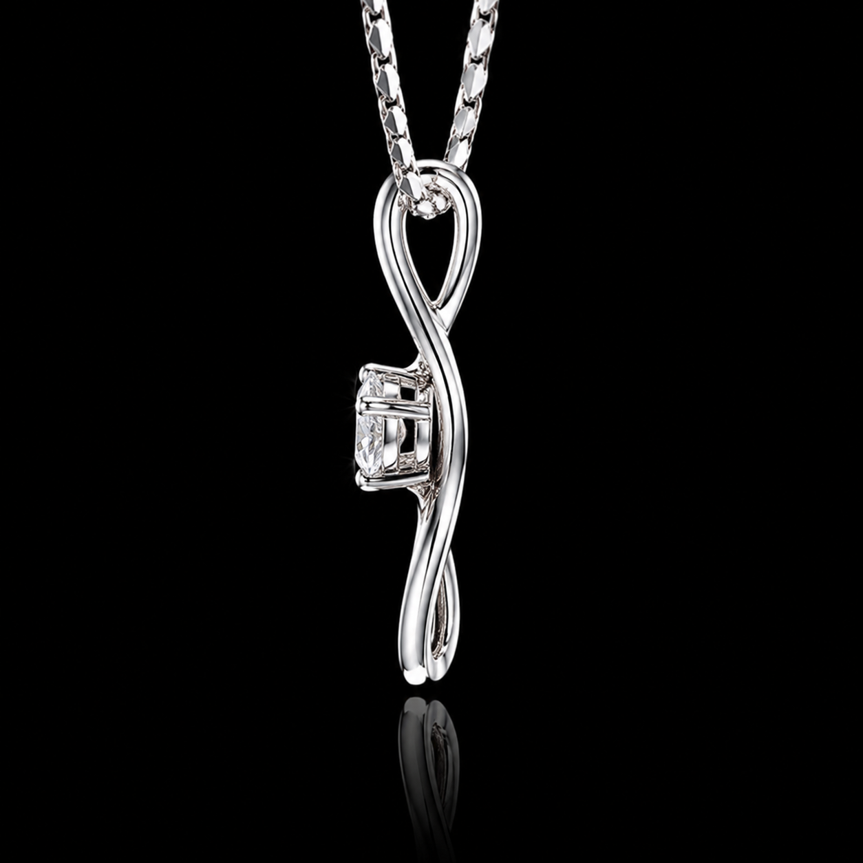0.50 Ct Memory Diamond Princess Cut Flowing Infinity Pendant in 14K White Gold Black Jack