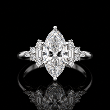 4.00 Ct Tribute Jewelry Marquise Cut Emerald and Round Diamond Cluster Ring in 14K White Gold Black Jack