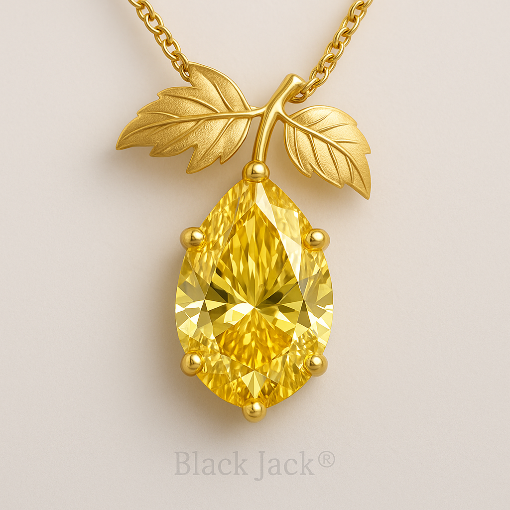 Yellow Leaf Memory Pendant – Lab Grown Pear Diamond from Ashes or Hair (0.50ct to 3.00ct) in Yellow Gold