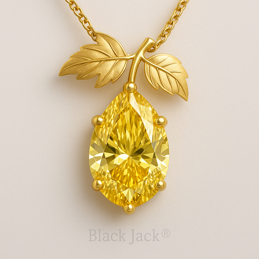 Yellow Leaf Memory Pendant – Lab Grown Pear Diamond from Ashes or Hair (0.50ct to 3.00ct) in Yellow Gold