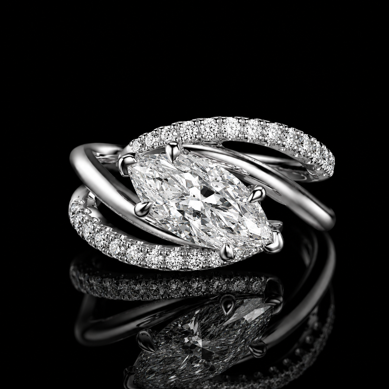 3.00 Ct Celebration of Life Jewelry Marquise Cut Intertwined Pavé Ring in 14K White Gold Black Jack