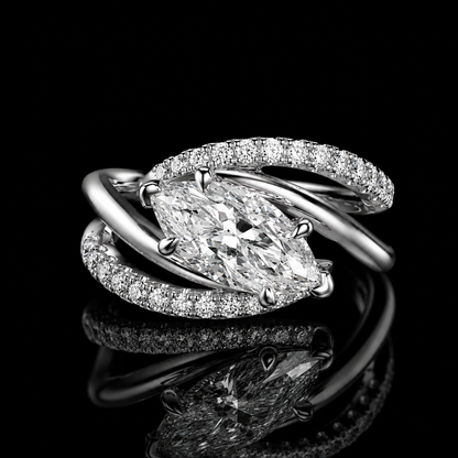 3.00 Ct Celebration of Life Jewelry Marquise Cut Intertwined Pavé Ring in 14K White Gold Black Jack