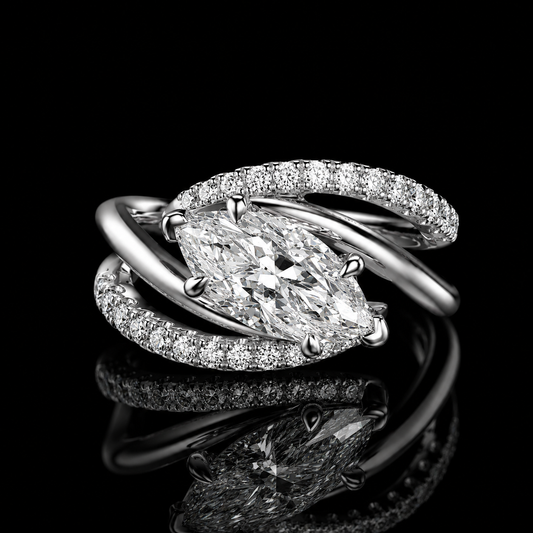 3.00 Ct Celebration of Life Jewelry Marquise Cut Intertwined Pavé Ring in 14K White Gold Black Jack