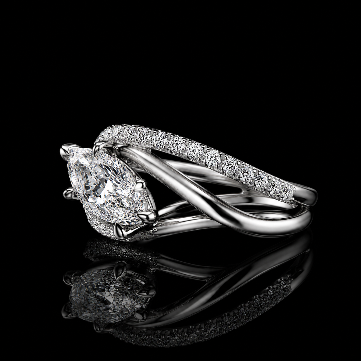 3.00 Ct Celebration of Life Jewelry Marquise Cut Intertwined Pavé Ring in 14K White Gold Black Jack