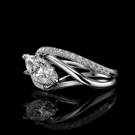 3.00 Ct Celebration of Life Jewelry Marquise Cut Intertwined Pavé Ring in 14K White Gold Black Jack