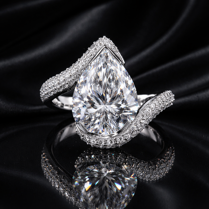 3.10 Carat Lab-Grown Diamond Pear Cut Wraparound Pavé Engagement Ring in 14K White Gold