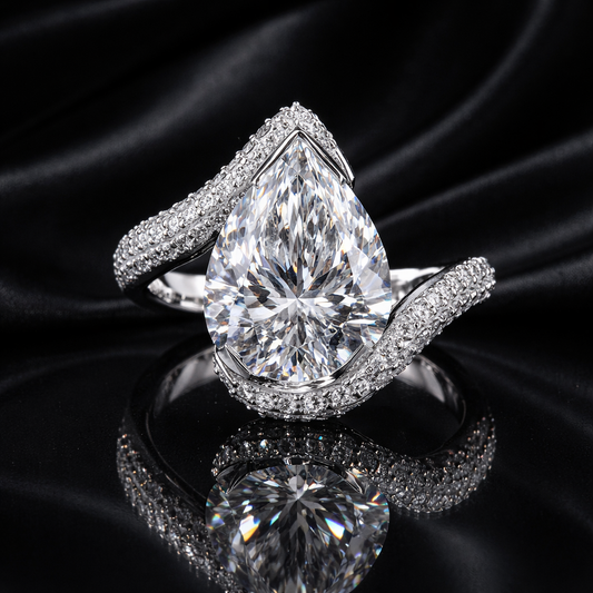 3.10 Carat Lab-Grown Diamond Pear Cut Wraparound Pavé Engagement Ring in 14K White Gold