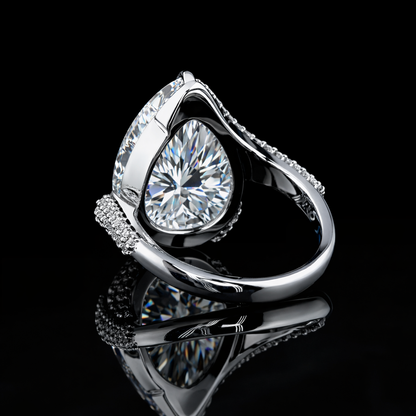 3.10 Carat Lab-Grown Diamond Pear Cut Wraparound Pavé Engagement Ring in 14K White Gold