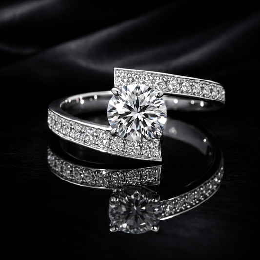1.30 Carat Lab-Grown Diamond Round Brilliant Bypass Pavé Engagement Ring in 14K White Gold