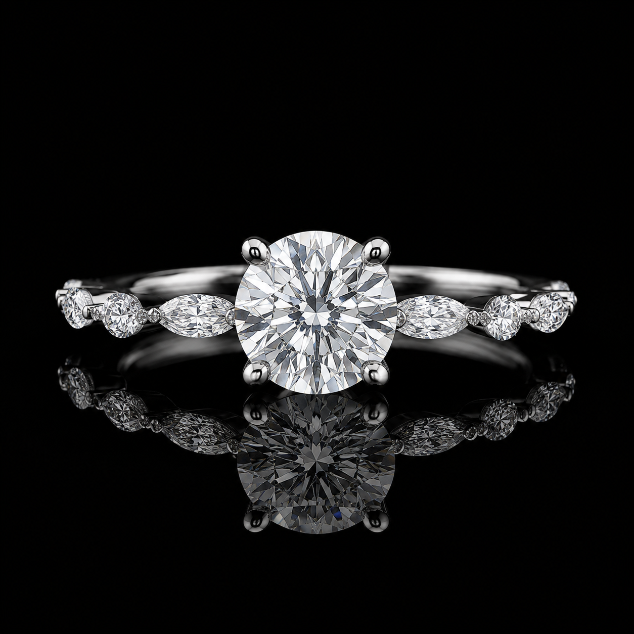 2.80 Ct Memory Diamond Floral Marquise Engagement Ring in 14K White Gold Pet Cremation Memorial Jewelry Black Jack