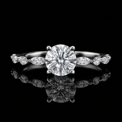 2.80 Ct Memory Diamond Floral Marquise Engagement Ring in 14K White Gold Pet Cremation Memorial Jewelry Black Jack