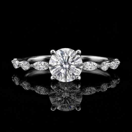 2.80 Ct Memory Diamond Floral Marquise Engagement Ring in 14K White Gold Pet Cremation Memorial Jewelry Black Jack