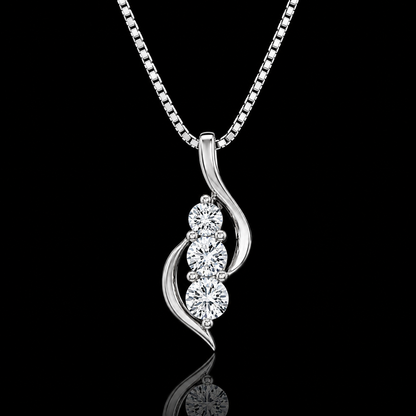1.00 Ct Memory Diamond Three Equal Round Stone Swirl Pendant in 14K White Gold Black Jack