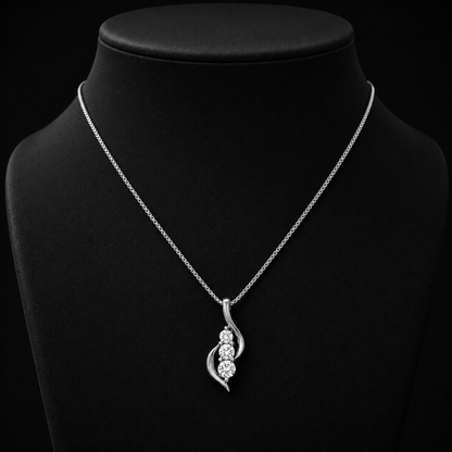 1.00 Ct Memory Diamond Three Equal Round Stone Swirl Pendant in 14K White Gold Black Jack