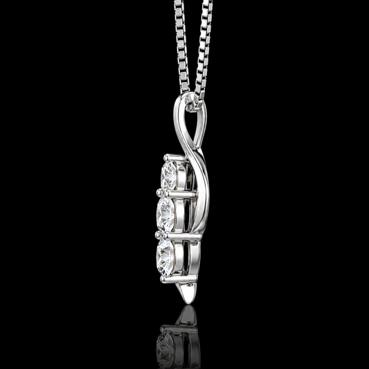 1.00 Ct Memory Diamond Three Equal Round Stone Swirl Pendant in 14K White Gold Black Jack