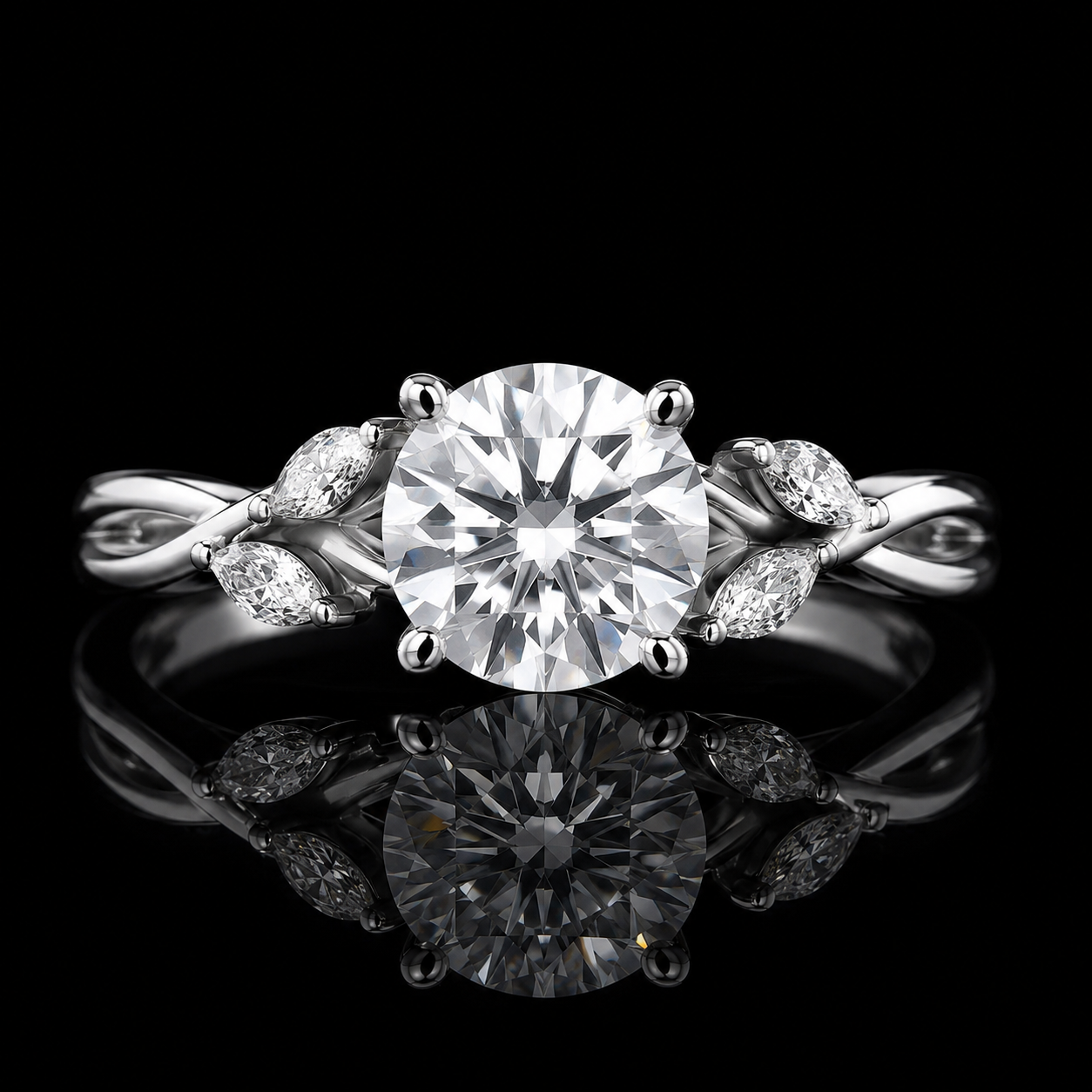 2.30 Ct Remembrance Ring Round Memory Diamond Nature Inspired Twist Ring in 14K White Gold Pet Cremation Jewelry Black Jack