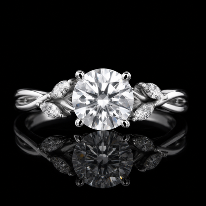 2.30 Ct Remembrance Ring Round Memory Diamond Nature Inspired Twist Ring in 14K White Gold Pet Cremation Jewelry Black Jack