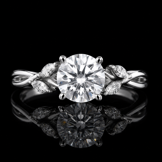 2.30 Ct Remembrance Ring Round Memory Diamond Nature Inspired Twist Ring in 14K White Gold Pet Cremation Jewelry Black Jack