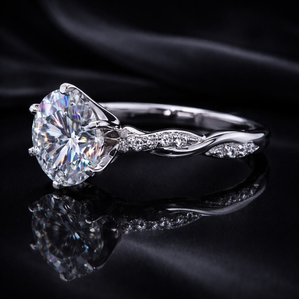 2.30 Carat Lab-Grown Diamond Twisted Infinity Pavé Engagement Ring – Round Brilliant in 14K White Gold