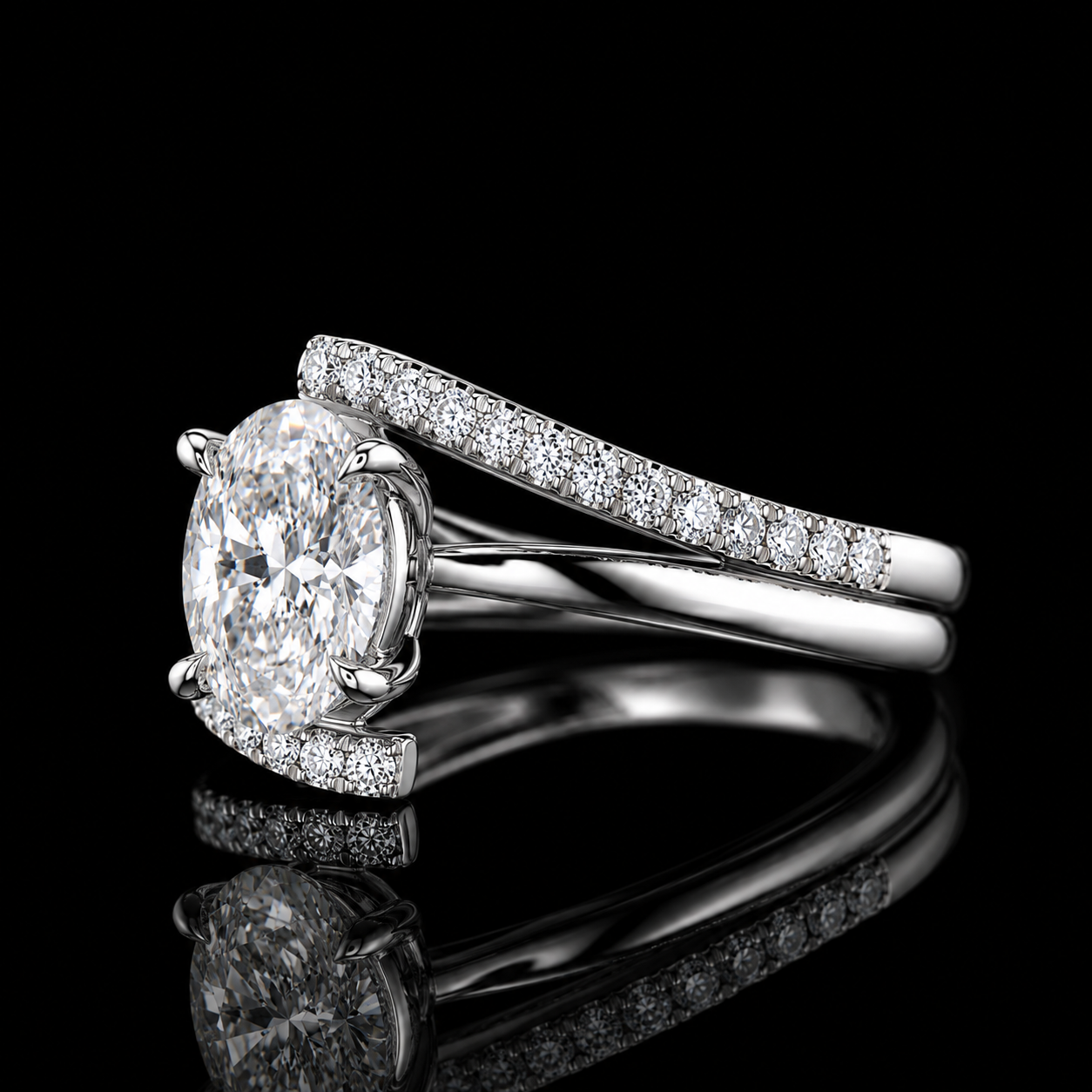2.85 Ct Cremation Diamond Ring Oval Memory Diamond Split Shank Ring in 14K White Gold Pet Memorial Jewelry Black Jack