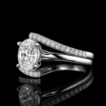2.85 Ct Cremation Diamond Ring Oval Memory Diamond Split Shank Ring in 14K White Gold Pet Memorial Jewelry Black Jack