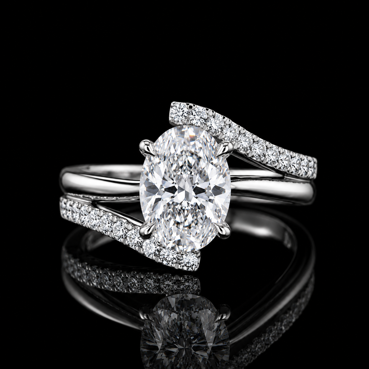 2.85 Ct Cremation Diamond Ring Oval Memory Diamond Split Shank Ring in 14K White Gold Pet Memorial Jewelry Black Jack