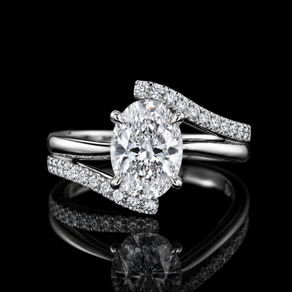 2.85 Ct Cremation Diamond Ring Oval Memory Diamond Split Shank Ring in 14K White Gold Pet Memorial Jewelry Black Jack