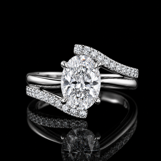 2.85 Ct Cremation Diamond Ring Oval Memory Diamond Split Shank Ring in 14K White Gold Pet Memorial Jewelry Black Jack