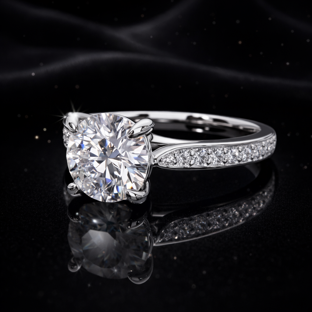 1.70 Carat Lab-Grown Diamond Round Brilliant Pavé Engagement Ring in 14K White Gold