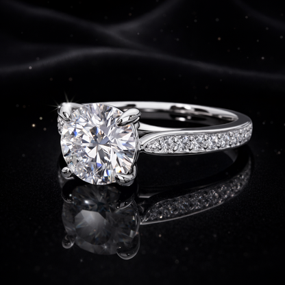 1.70 Carat Lab-Grown Diamond Round Brilliant Pavé Engagement Ring in 14K White Gold