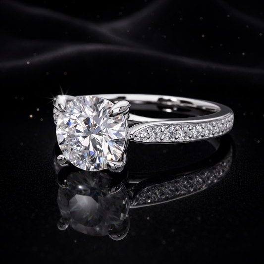 1.70 Carat Lab-Grown Diamond Round Brilliant Pavé Engagement Ring in 14K White Gold