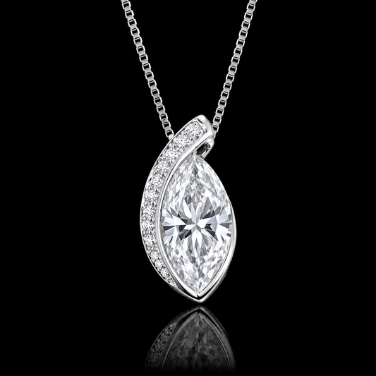 3.00 Ct Memorial Pendant Marquise Cut Curved Pavé Frame in 14K White Gold Black Jack