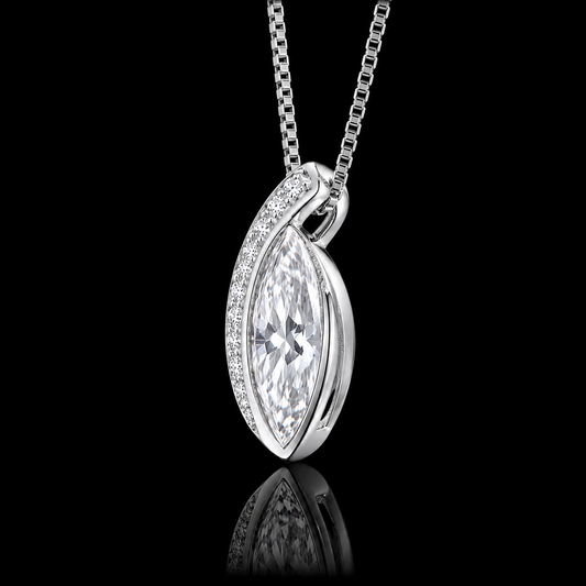 3.00 Ct Memorial Pendant Marquise Cut Curved Pavé Frame in 14K White Gold Black Jack