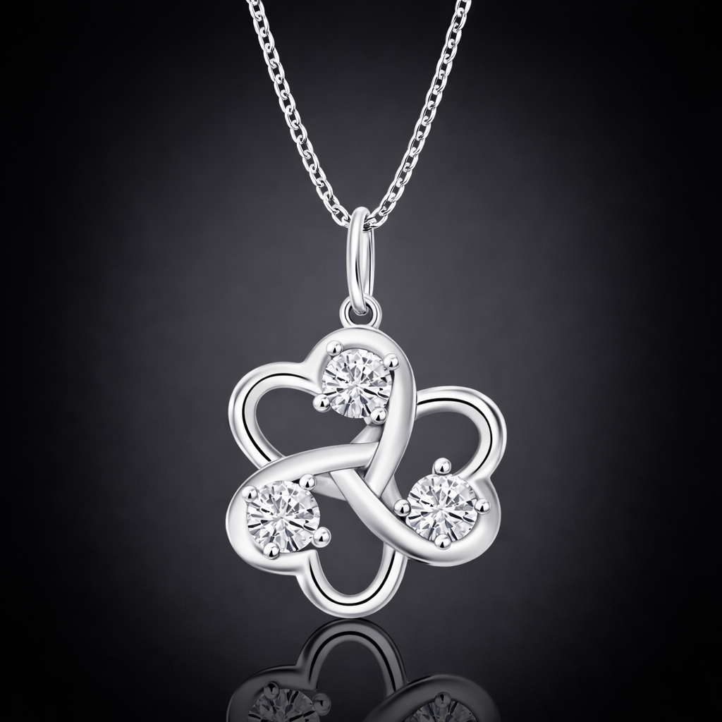 1.00 Ct Lab-Grown Diamond Triple Heart Knot Pendant in 925 Sterling Silver
