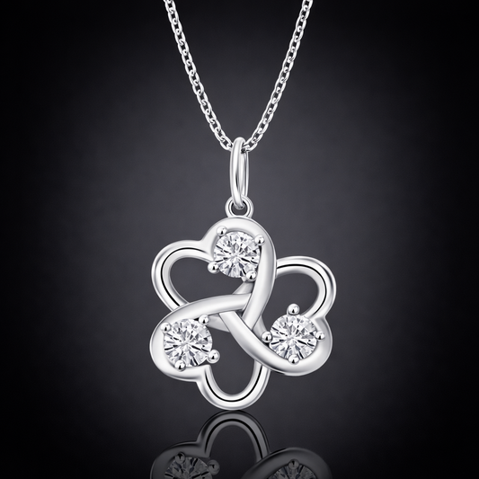 1.00 Ct Lab-Grown Diamond Triple Heart Knot Pendant in 925 Sterling Silver