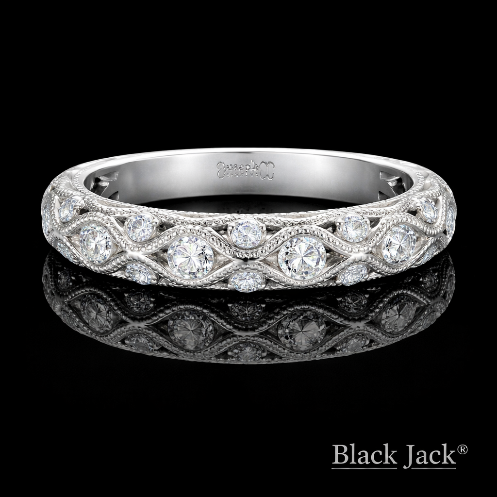 0.50 Carat Lab-Grown Diamond Women’s Wedding Band Vintage Wave Design in 14K White Gold
