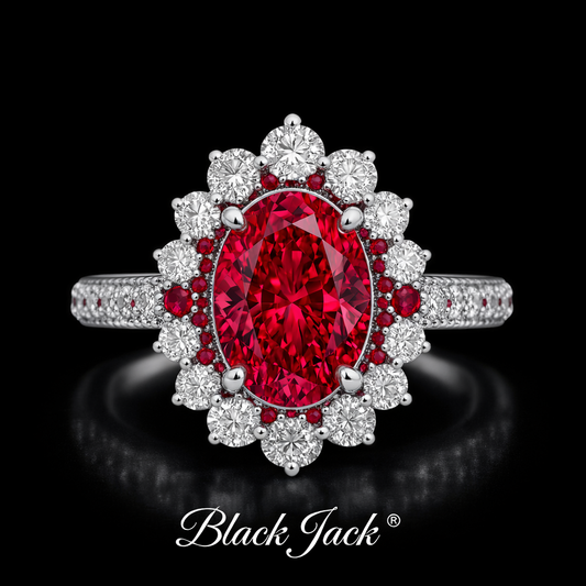 1.90 Ct Red Ruby Halo Pendant in 14K Gold Plated Sterling Silver with Moissanite – Chain Included Black Jack®