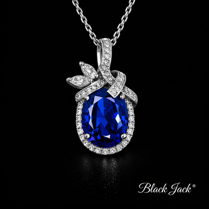 2.50 Carat Oval Cut Royal Blue Lab-Grown Sapphire Designer Halo Pendant in 925 Sterling Silver