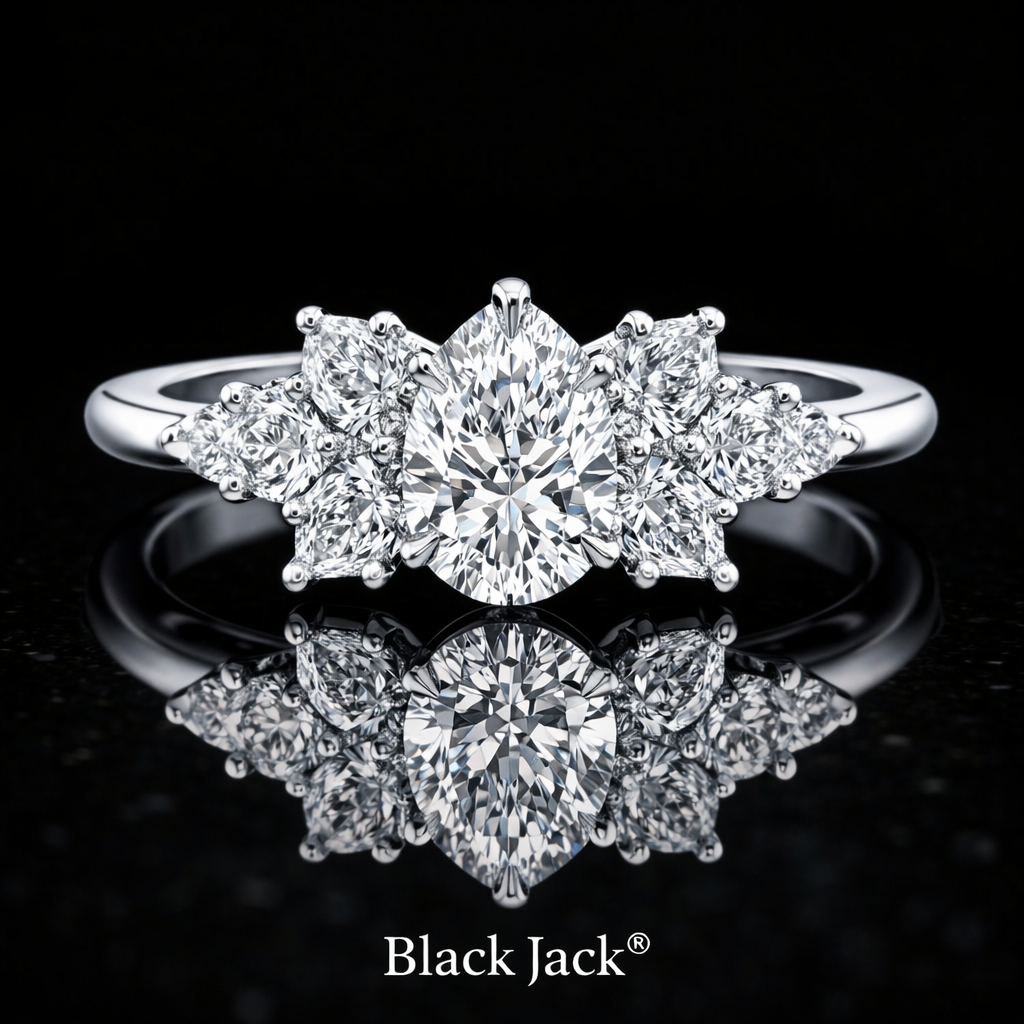 2.50 CT Pear Cut Multi-Stone Lab Grown Diamond Engagement Ring 14K White Gold Black Jack®