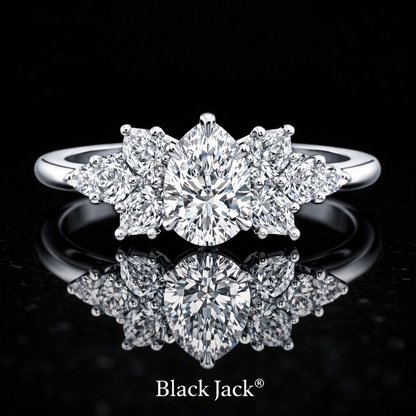 2.50 CT Pear Cut Multi-Stone Lab Grown Diamond Engagement Ring 14K White Gold Black Jack®