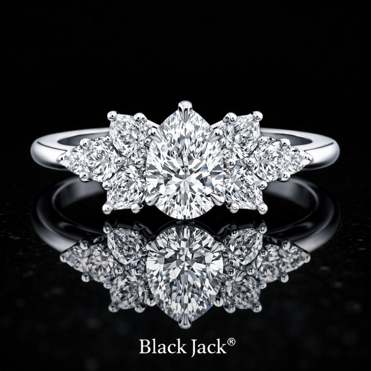 2.50 CT Pear Cut Multi-Stone Lab Grown Diamond Engagement Ring 14K White Gold Black Jack®