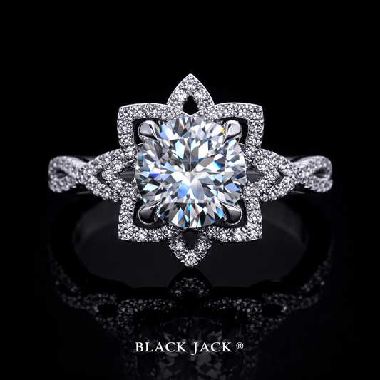 Floral Halo Moissanite Memory Ring – 2.70–2.80 Ct Total | Human & Pet Ashes in 14K White Gold | Black Jack®