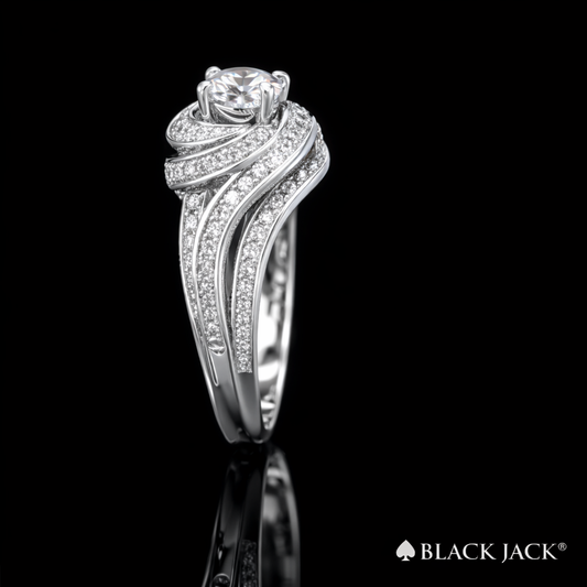 2.30 Carat Round Cut Moissanite Swirl Pavé Engagement Ring in 925 Sterling Silver